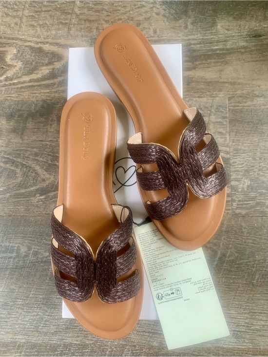 The Drop Shoes - The Drop Brown Woven Raffia Slide Sandals